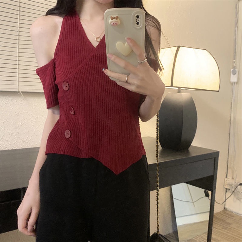 Áo Thun Dệt Kim Ngắn Tay Cổ Chữ v Dáng Ôm Gợi Cảm Thời Trang Mùa Hè Hàng Mới Dành Cho Bạn Nữ