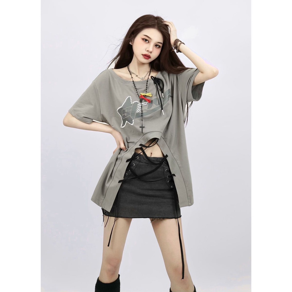 Áo Thun Ngắn Tay Hở Rốn Dáng Rộng Phong Cách Mới Mùa Hè Cho Nữ
