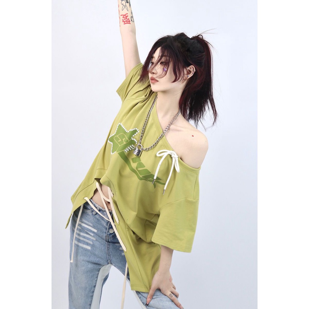 Áo Thun Ngắn Tay Hở Rốn Dáng Rộng Phong Cách Mới Mùa Hè Cho Nữ