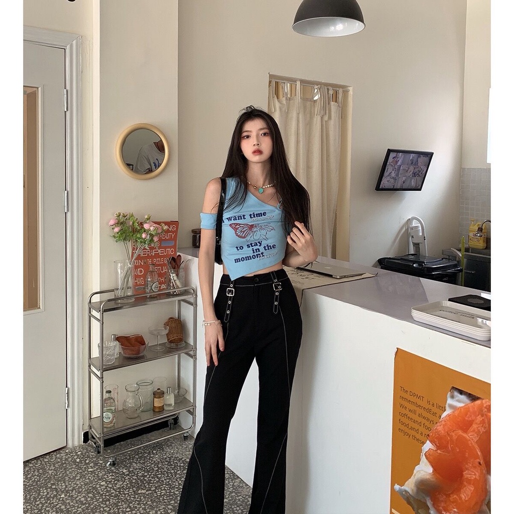 Jiashucheng Áo Thun Ngắn Hở Vai Ôm Eo Kiểu Mỹ Ngọt Ngào Thời Trang Mùa Hè Cho Nữ Sinh