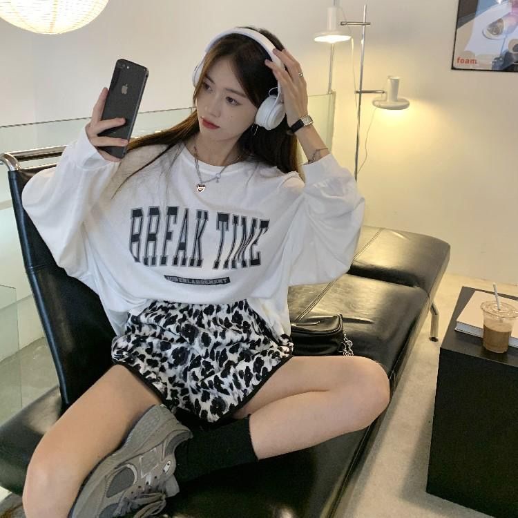 Jiashucheng Áo Thun Tay Dài Hở Vai Mùa Thu In Họa Tiết Phong Cách Mới