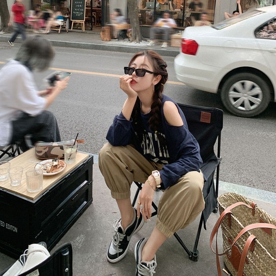 Jiashucheng Áo Thun Tay Dài Hở Vai Mùa Thu In Họa Tiết Phong Cách Mới