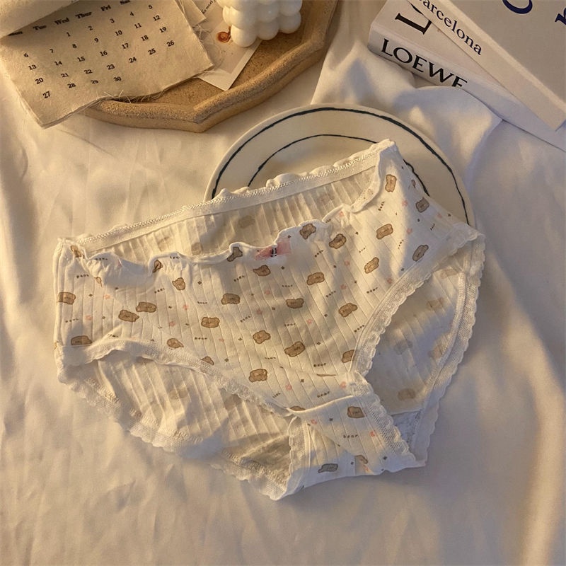 Quần Lót Cotton Lưng Vừa Kháng Khuẩn In Hình Gấu Dễ Thương Cho Nữ