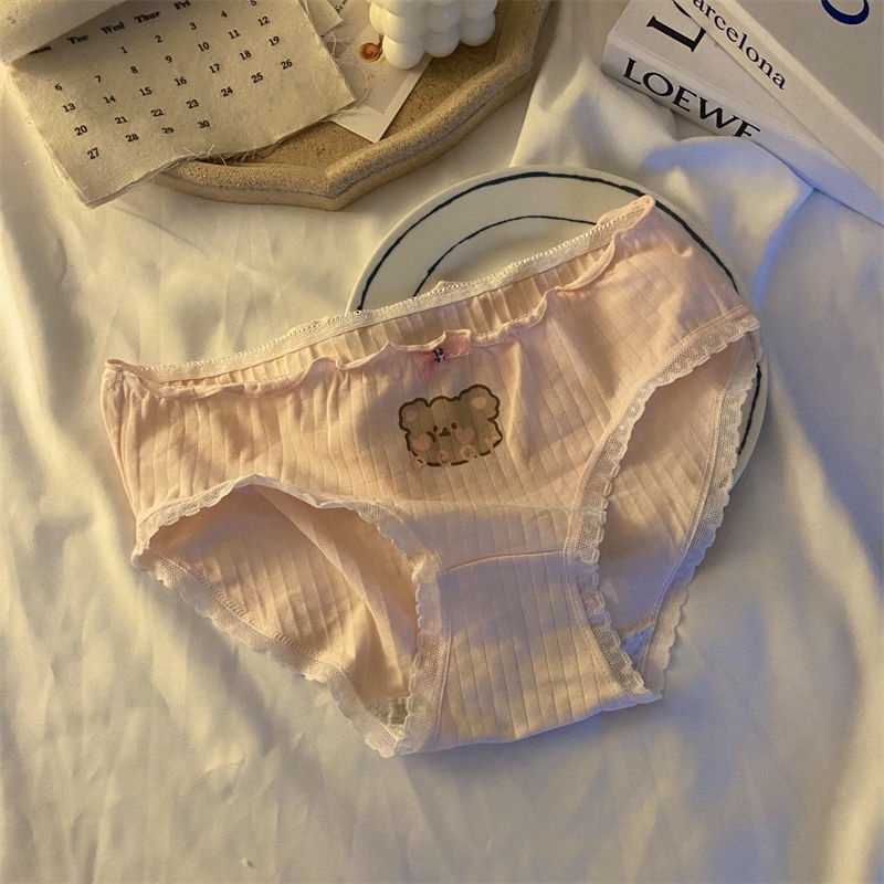 Quần Lót Cotton Lưng Vừa Kháng Khuẩn In Hình Gấu Dễ Thương Cho Nữ