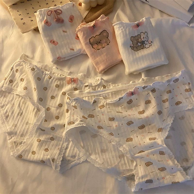 Quần Lót Cotton Lưng Vừa Kháng Khuẩn In Hình Gấu Dễ Thương Cho Nữ