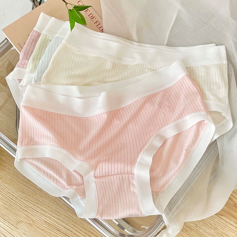 Quần Lót Cotton Nguyên Chất Kháng Khuẩn Thoáng Khí Không Đường May Lưng Vừa Phong Cách Nhật Bản