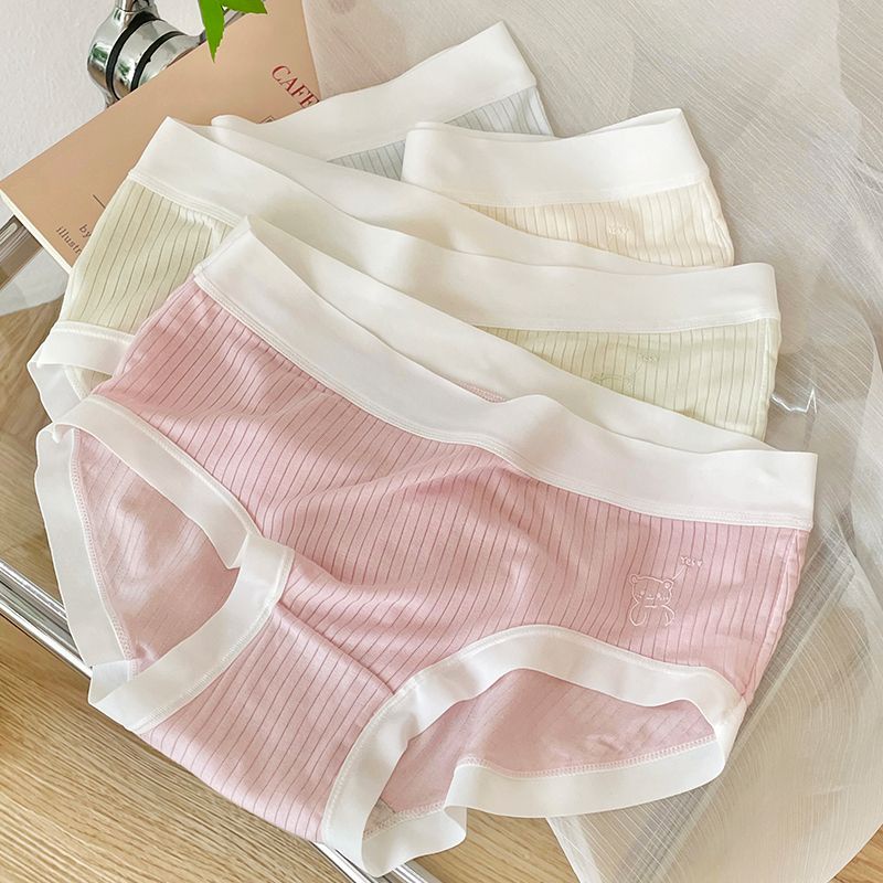 Quần Lót Cotton Nguyên Chất Kháng Khuẩn Thoáng Khí Không Đường May Lưng Vừa Phong Cách Nhật Bản