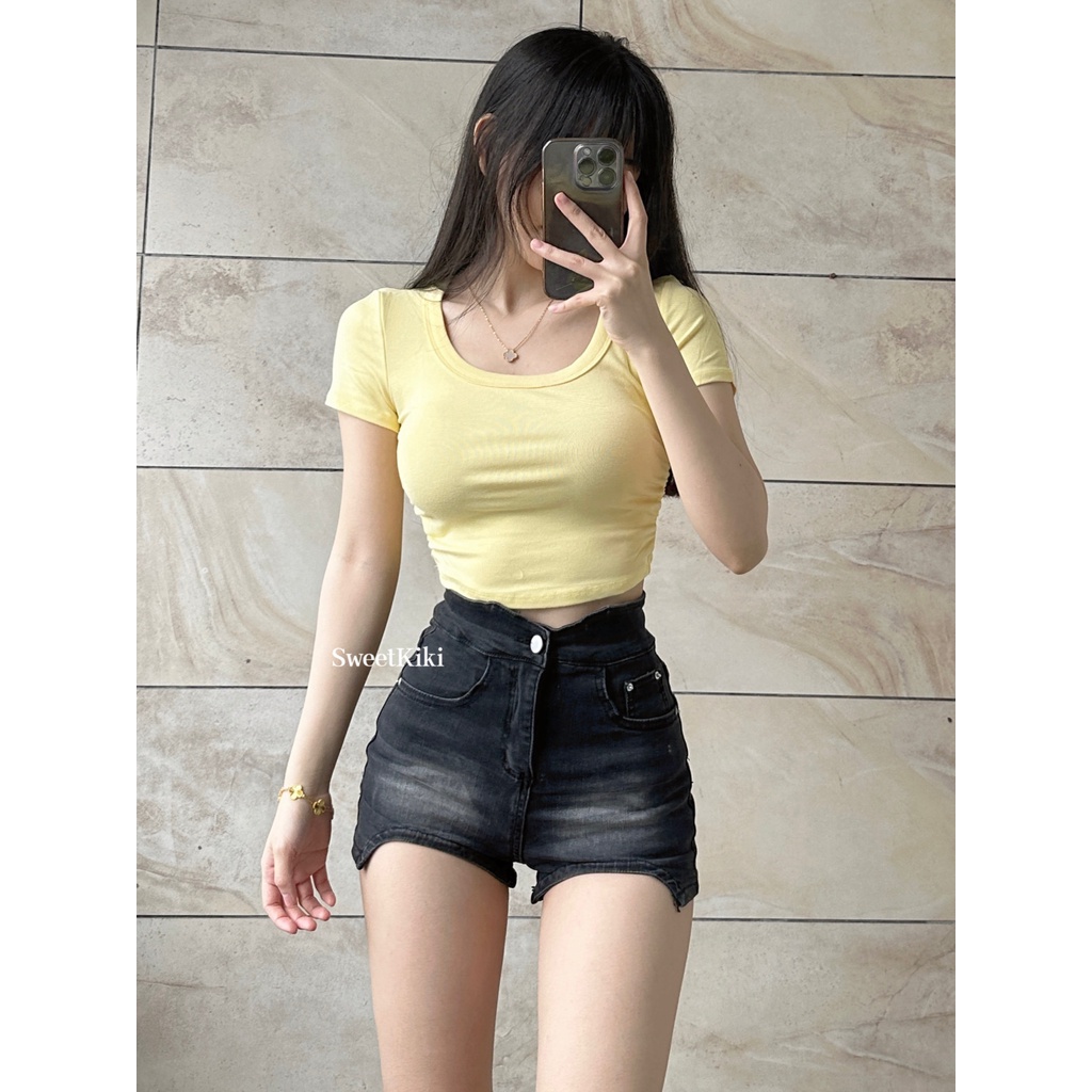 Jiashucheng Quần Short Denim Lưng Cao Dáng Ôm Gợi Cảm Phong Cách Mới Mùa Hè Cho Nữ