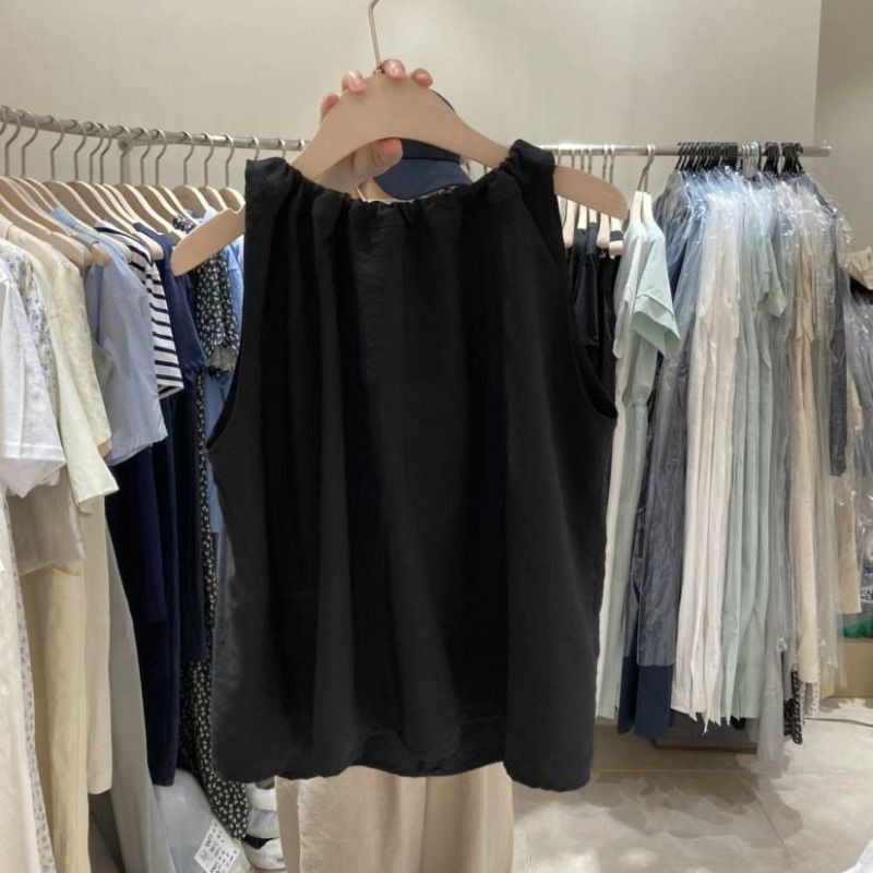Jiashucheng Áo Hai Dây Dáng Rộng Màu Trơn Phong Cách Mới Mùa Hè Dễ Phối Đồ