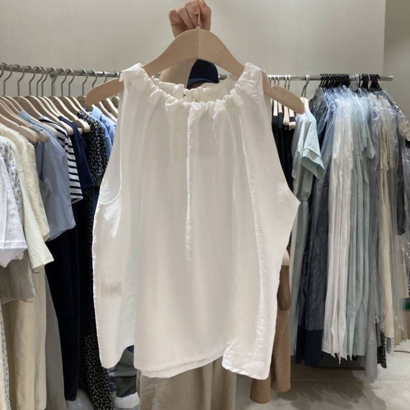 Jiashucheng Áo Hai Dây Dáng Rộng Màu Trơn Phong Cách Mới Mùa Hè Dễ Phối Đồ