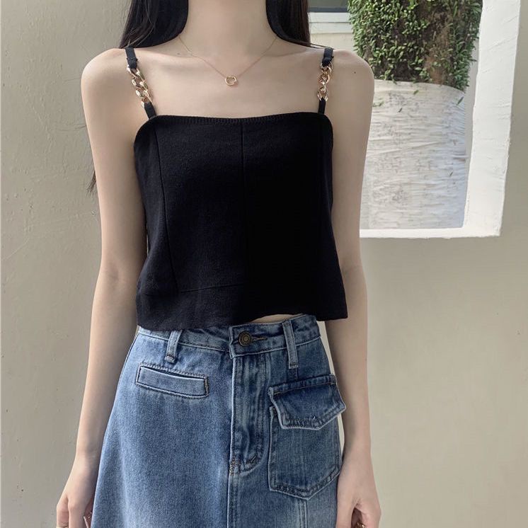 Jiashucheng Áo Dây Dệt Kim Màu Đen Thời Trang Mùa Hè Hàn Quốc Ngọt Ngào Dành Cho Nữ