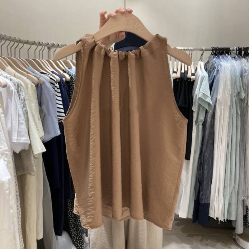 Jiashucheng Áo Hai Dây Dáng Rộng Màu Trơn Phong Cách Mới Mùa Hè Dễ Phối Đồ