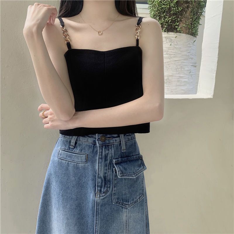 Jiashucheng Áo Dây Dệt Kim Màu Đen Thời Trang Mùa Hè Hàn Quốc Ngọt Ngào Dành Cho Nữ