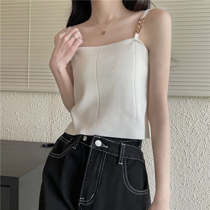 Jiashucheng Áo Dây Dệt Kim Màu Đen Thời Trang Mùa Hè Hàn Quốc Ngọt Ngào Dành Cho Nữ