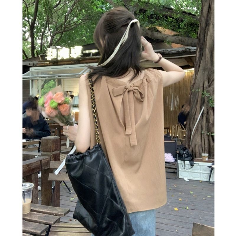 Jiashucheng Áo Hai Dây Dáng Rộng Màu Trơn Phong Cách Mới Mùa Hè Dễ Phối Đồ