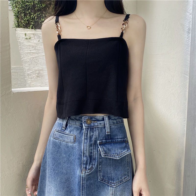Jiashucheng Áo Dây Dệt Kim Màu Đen Thời Trang Mùa Hè Hàn Quốc Ngọt Ngào Dành Cho Nữ
