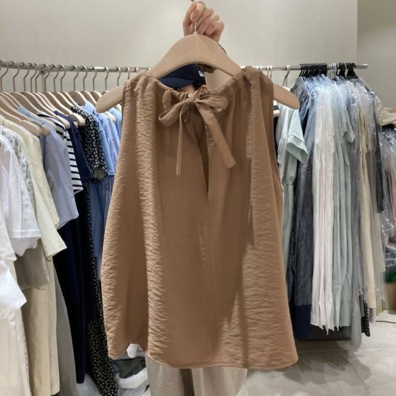 Jiashucheng Áo Hai Dây Dáng Rộng Màu Trơn Phong Cách Mới Mùa Hè Dễ Phối Đồ