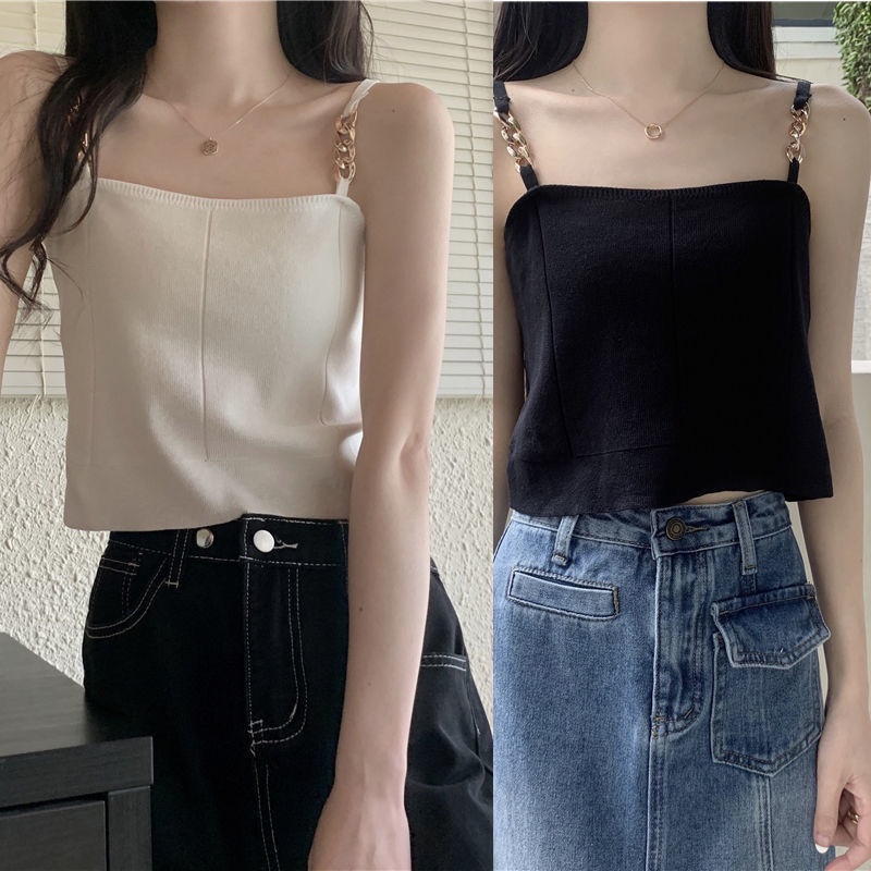 Jiashucheng Áo Dây Dệt Kim Màu Đen Thời Trang Mùa Hè Hàn Quốc Ngọt Ngào Dành Cho Nữ