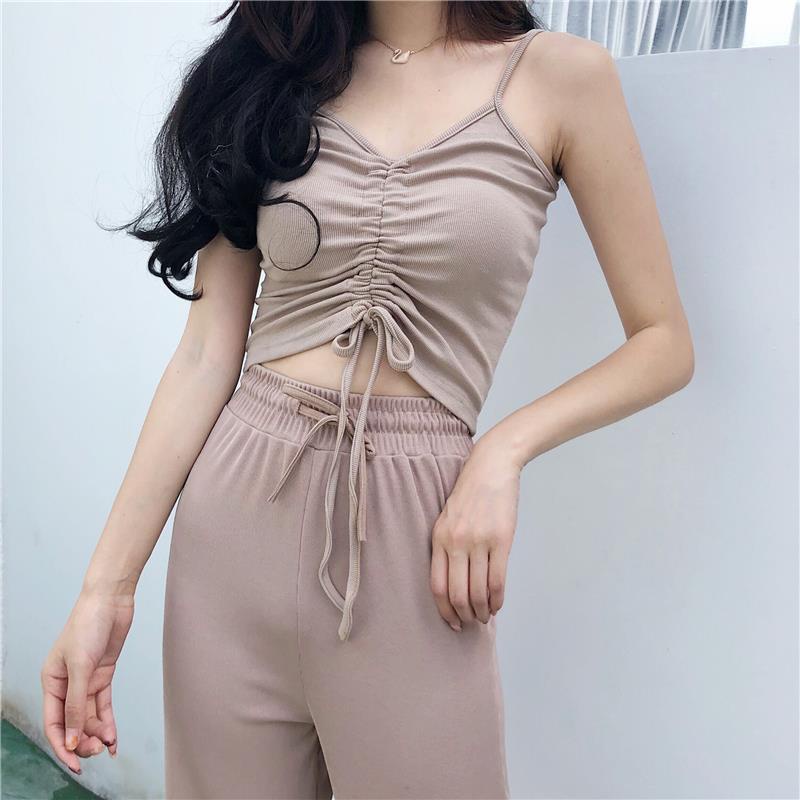 Áo Croptop Hai Dây Cổ Chữ V Gợi Cảm Nhiều Màu Sắc Phong Cách Hàn Quốc Thời Trang Mùa Hè Dành Cho Bạn Nữ Jiashucheng