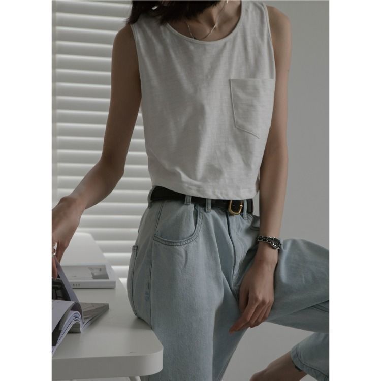 Áo Thun Không Tay Cổ Tròn Dáng Rộng Phong Cách Hàn Quốc Thời Trang Mùa Hè Hàng Mới Dành Cho Bạn Nữ