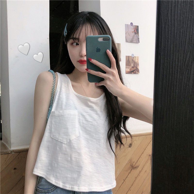 Jiashucheng Áo Thun Không Tay Dáng Ôm Ngắn Phong Cách Hàn Quốc Thời Trang Mùa Hè Dành Cho Bạn Nữ