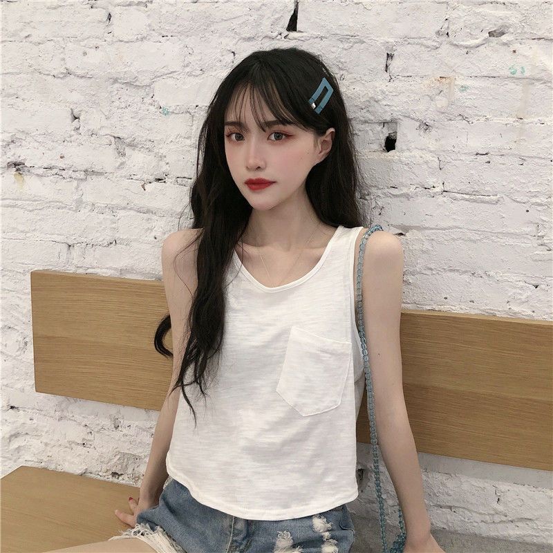 Jiashucheng Áo Thun Không Tay Dáng Ôm Ngắn Phong Cách Hàn Quốc Thời Trang Mùa Hè Dành Cho Bạn Nữ