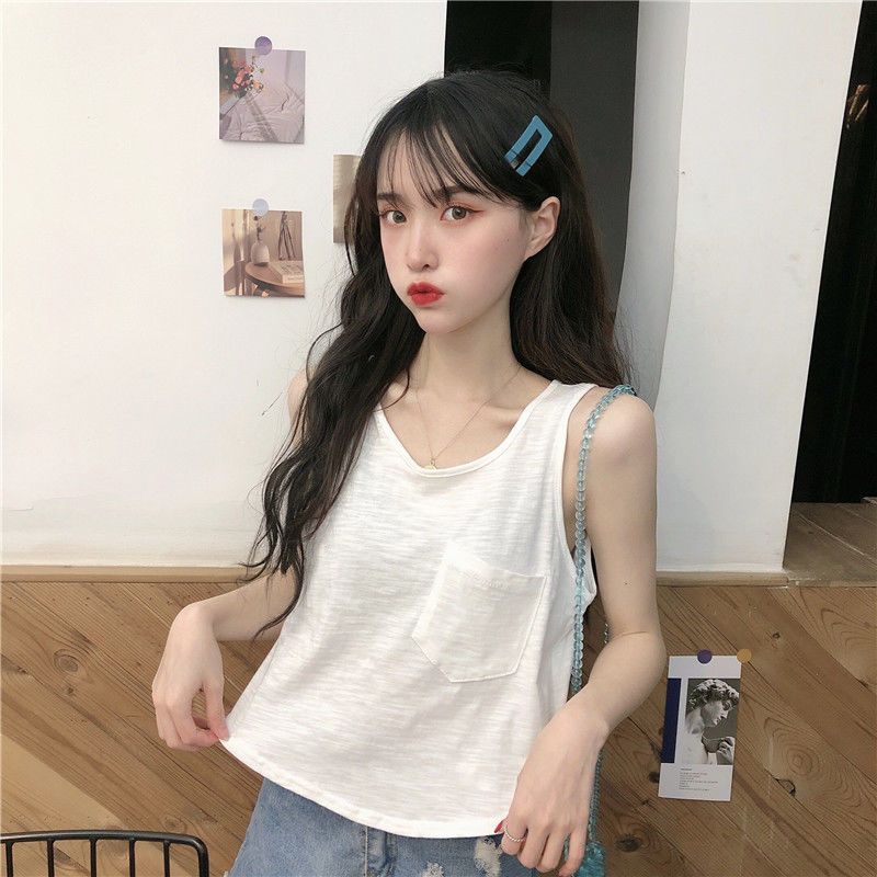 Jiashucheng Áo Thun Không Tay Dáng Ôm Ngắn Phong Cách Hàn Quốc Thời Trang Mùa Hè Dành Cho Bạn Nữ