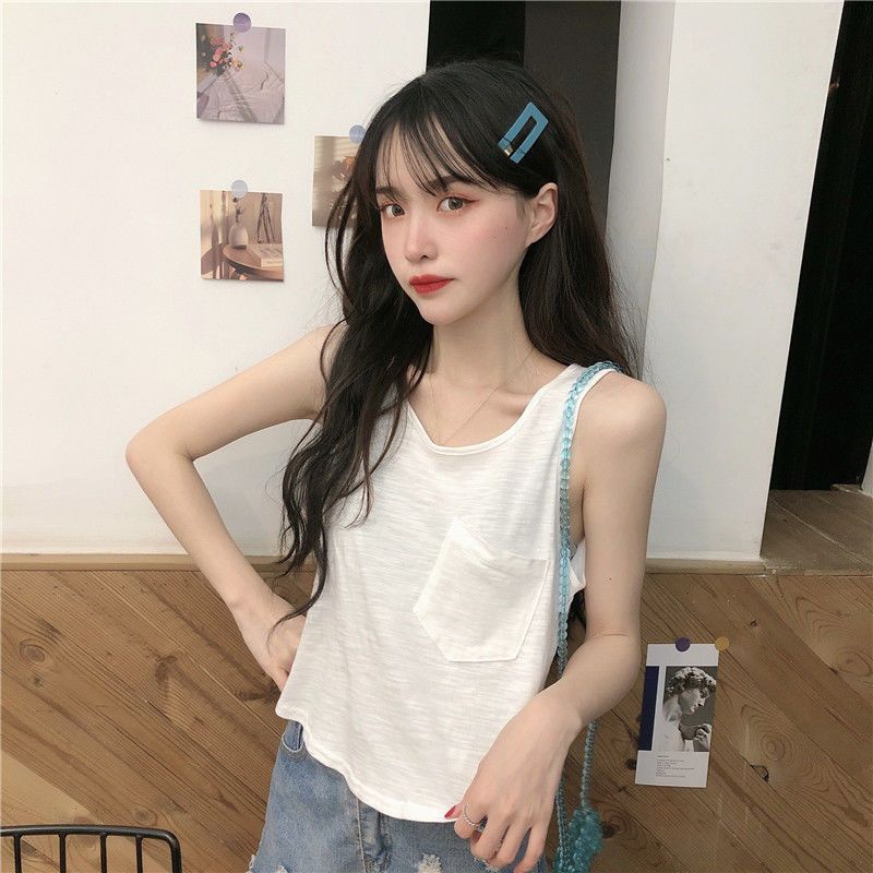 Jiashucheng Áo Thun Không Tay Dáng Ôm Ngắn Phong Cách Hàn Quốc Thời Trang Mùa Hè Dành Cho Bạn Nữ