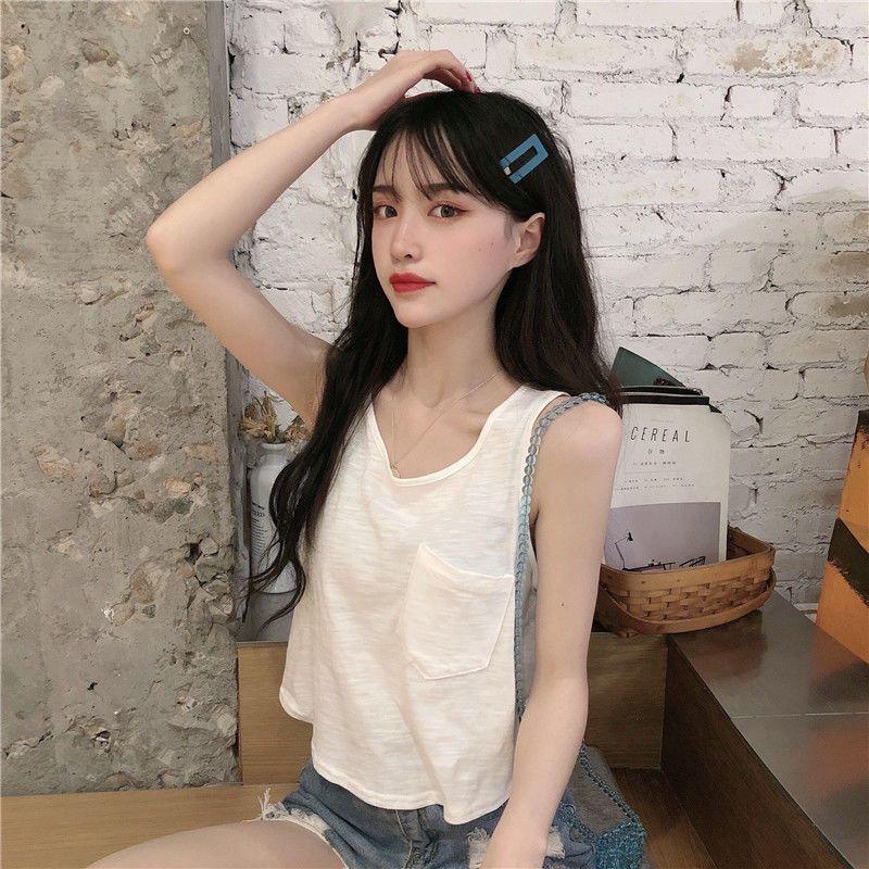 Jiashucheng Áo Thun Không Tay Dáng Ôm Ngắn Phong Cách Hàn Quốc Thời Trang Mùa Hè Dành Cho Bạn Nữ