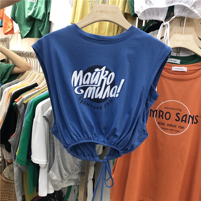 Áo Thun Sát Nách Cổ Tròn Dáng Rộng Giả Hai Lớp In Họa Tiết Phong Cách Châu Âu Thời Trang Cho Nữ