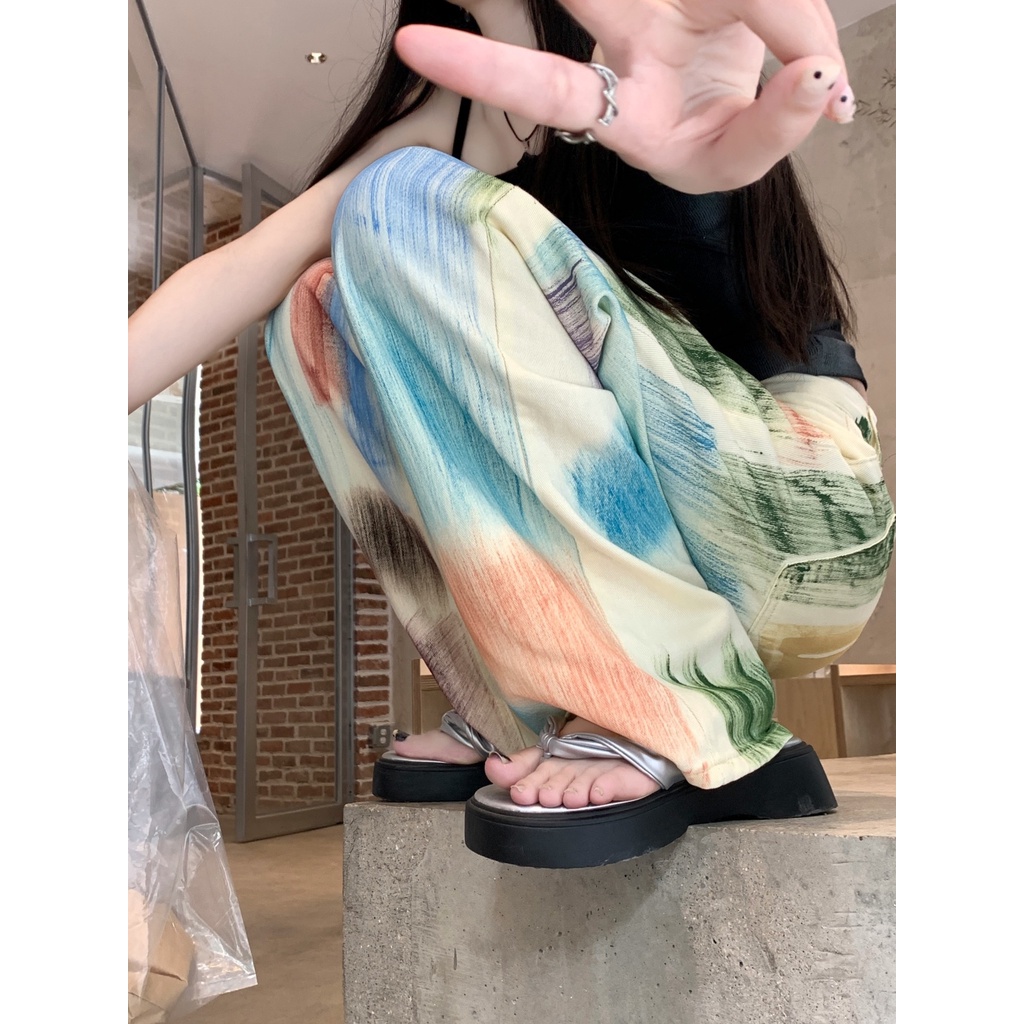 Jiashucheng Quần Jean Nữ Lưng Cao Ống Rộng Phong Cách Mỹ Thời Trang Mùa Hè Mới