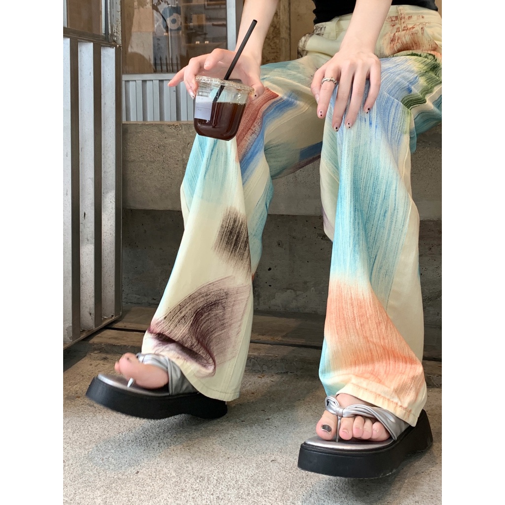 Jiashucheng Quần Jean Nữ Lưng Cao Ống Rộng Phong Cách Mỹ Thời Trang Mùa Hè Mới