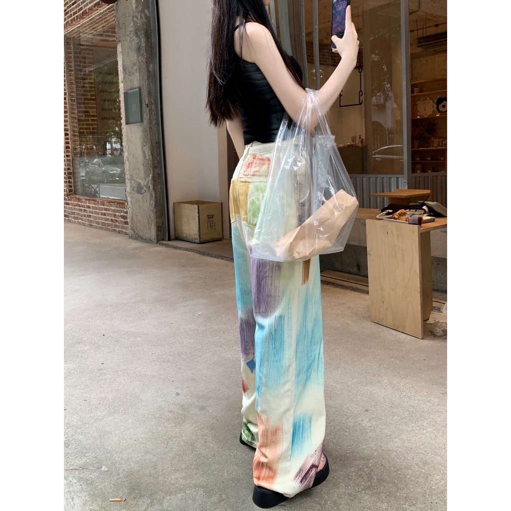 Jiashucheng Quần Jean Nữ Lưng Cao Ống Rộng Phong Cách Mỹ Thời Trang Mùa Hè Mới