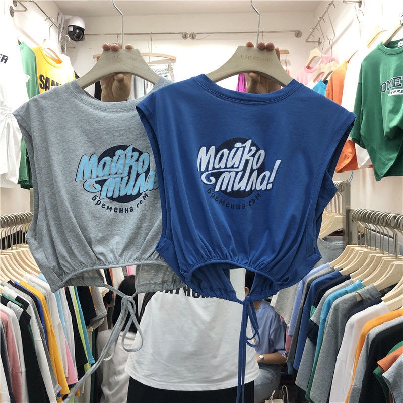 Áo Thun Sát Nách Cổ Tròn Dáng Rộng Giả Hai Lớp In Họa Tiết Phong Cách Châu Âu Thời Trang Cho Nữ