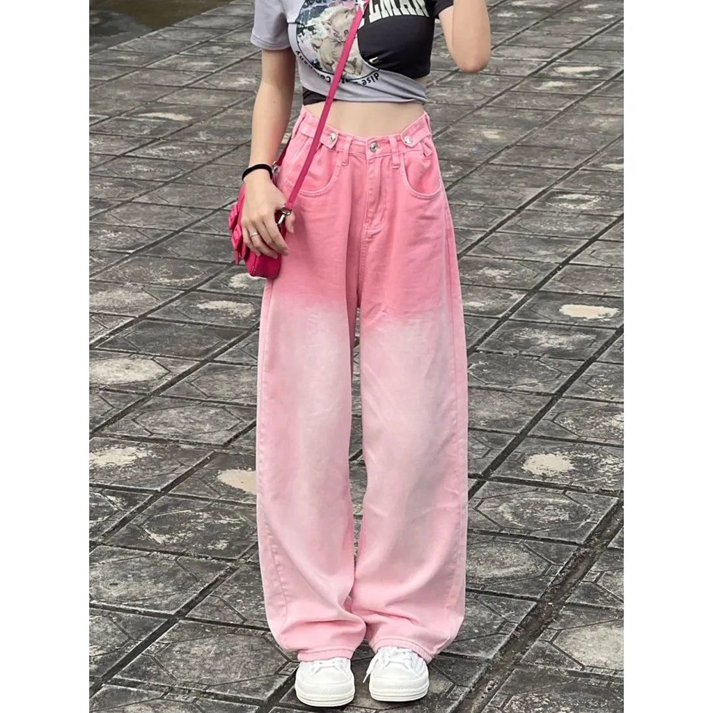 Quần Jean Dài Ống Rộng Lưng Cao Màu Gradient Thời Trang Mùa Xuân Cá Tính Cho Nữ