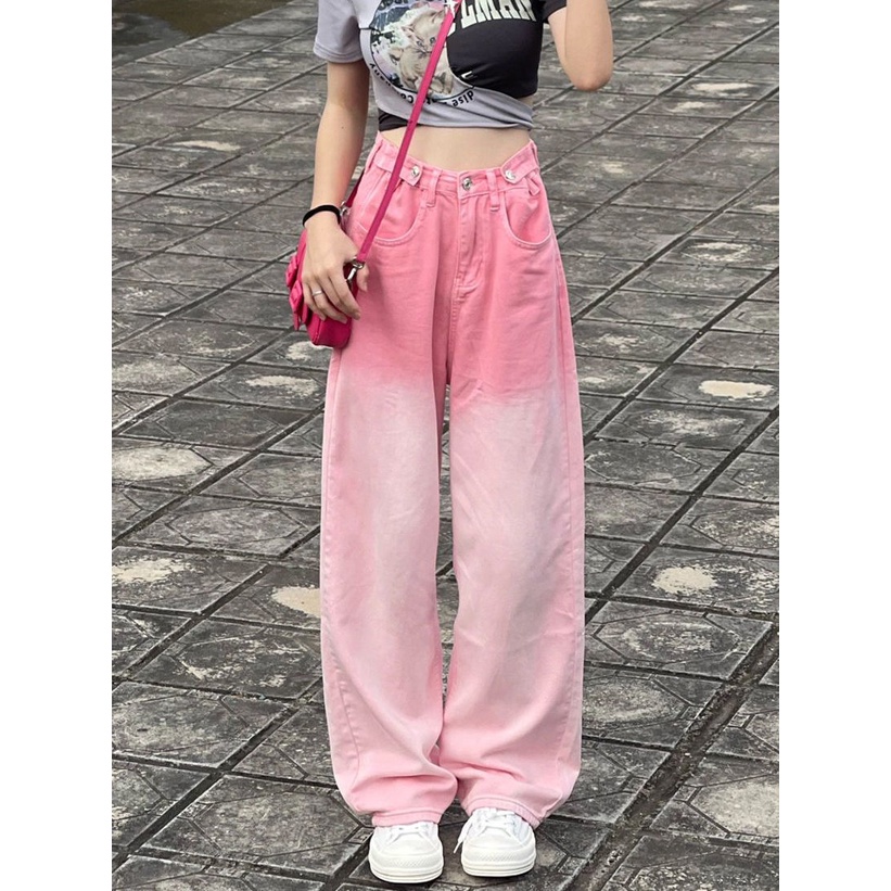 Quần Jean Dài Ống Rộng Lưng Cao Màu Gradient Thời Trang Mùa Xuân Cá Tính Cho Nữ