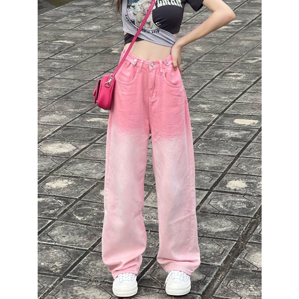 Quần Jean Dài Ống Rộng Lưng Cao Màu Gradient Thời Trang Mùa Xuân Cá Tính Cho Nữ