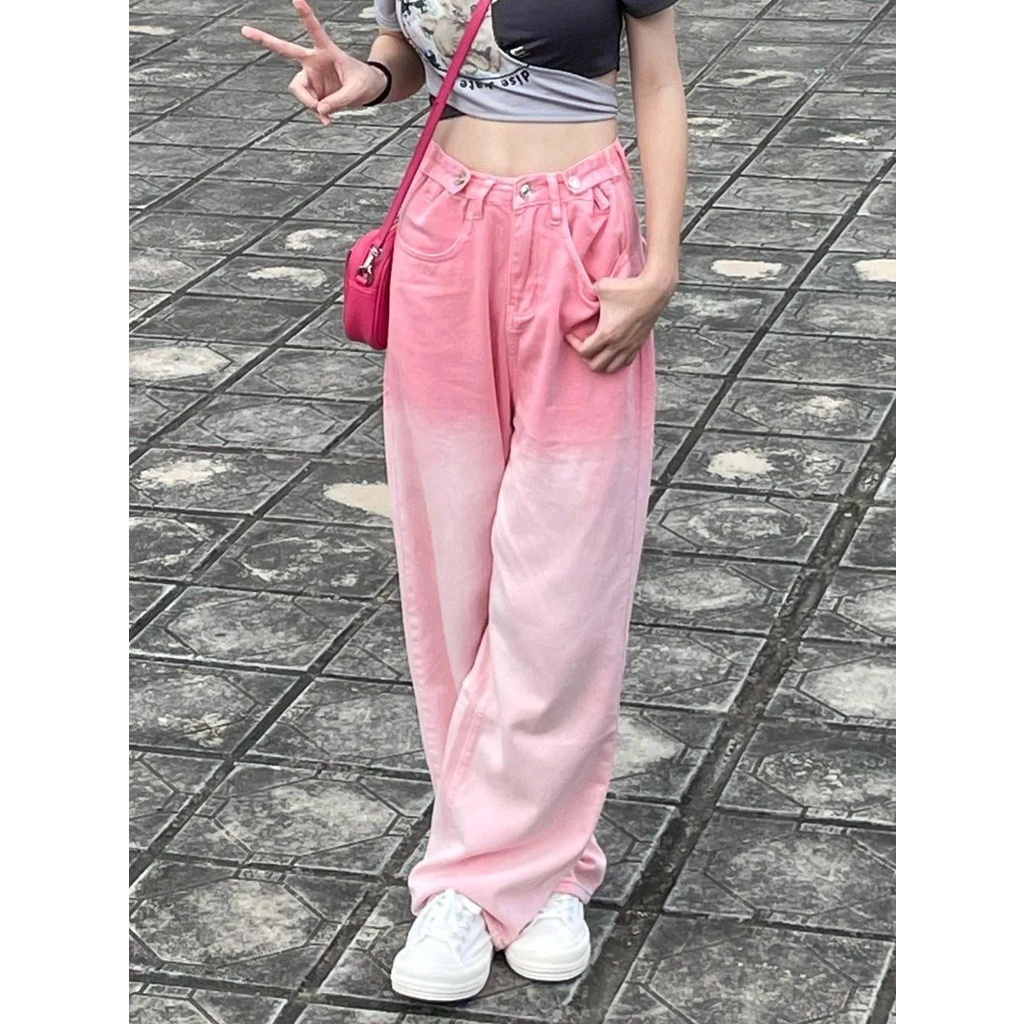 Quần Jean Dài Ống Rộng Lưng Cao Màu Gradient Thời Trang Mùa Xuân Cá Tính Cho Nữ