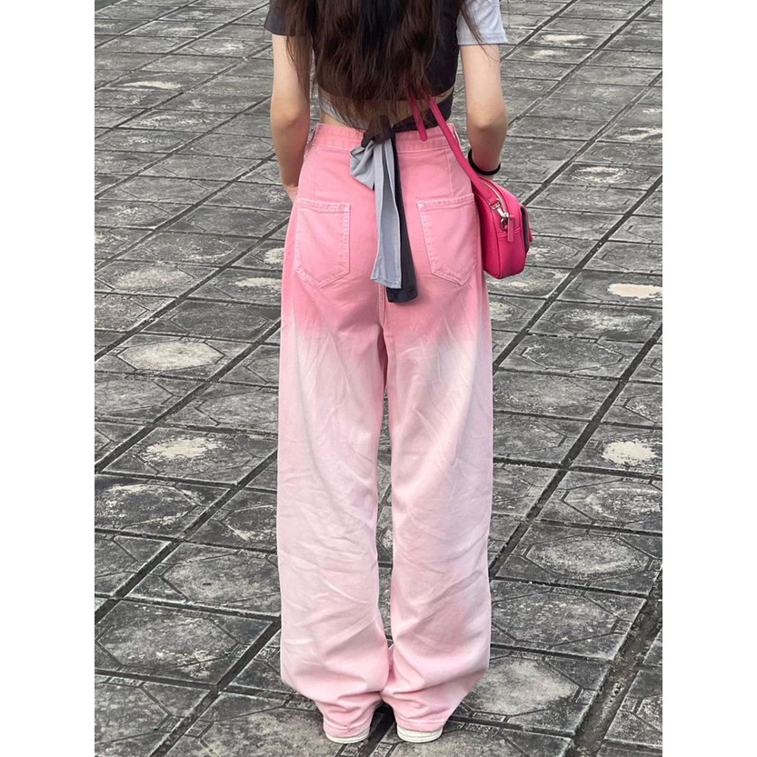 Quần Jean Dài Ống Rộng Lưng Cao Màu Gradient Thời Trang Mùa Xuân Cá Tính Cho Nữ