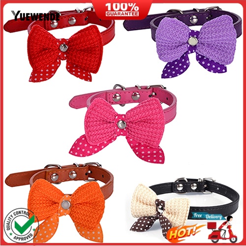 Vòng cổ da phối nơ cho thú cưng