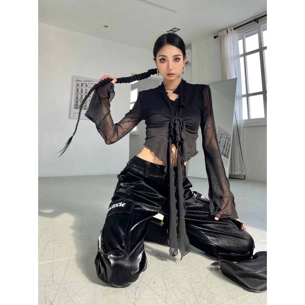 Jiashucheng Áo Khoác Cardigan Mỏng Mùa Hè Tay Loe Buộc Dây Kiểu Pháp Cho Nữ