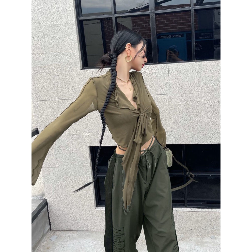 Jiashucheng Áo Khoác Cardigan Mỏng Mùa Hè Tay Loe Buộc Dây Kiểu Pháp Cho Nữ