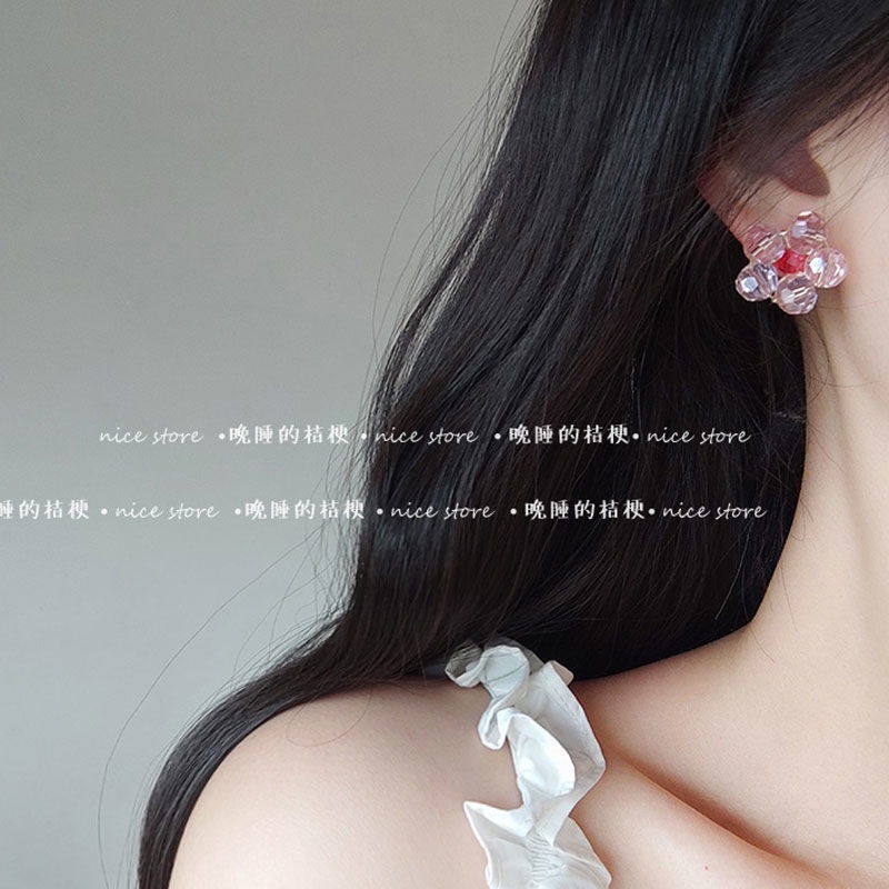 Bông Tai Hoa Campanulaceae Đang Ngủ Muộn | Khuyên Tai Hình Hoa Đính Hạt Pha Lê Không Đối Xứng Đa Năng