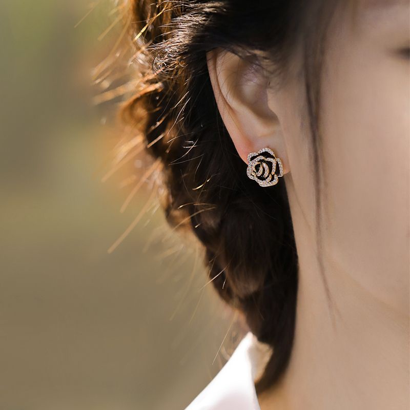 Khuyên Tai Hình Hoa Trà Đen Bằng Bạc sterling Cao Cấp Thời Trang 2023 Dành Cho Bạn Nữ