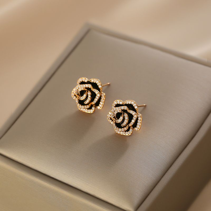 Khuyên Tai Hình Hoa Trà Đen Bằng Bạc sterling Cao Cấp Thời Trang 2023 Dành Cho Bạn Nữ