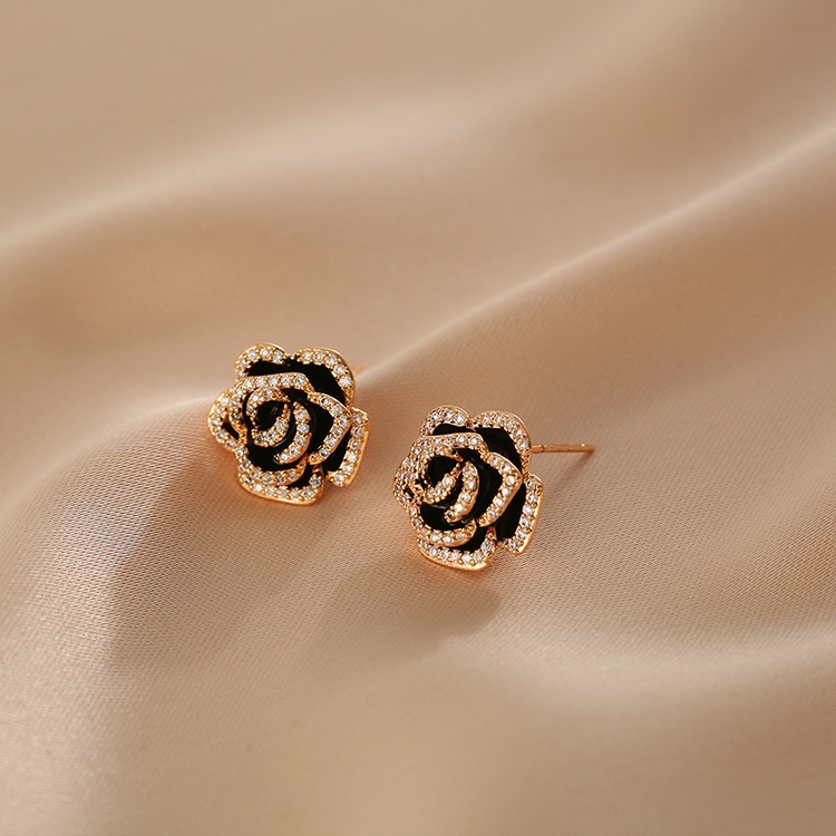 Khuyên Tai Hình Hoa Trà Đen Bằng Bạc sterling Cao Cấp Thời Trang 2023 Dành Cho Bạn Nữ