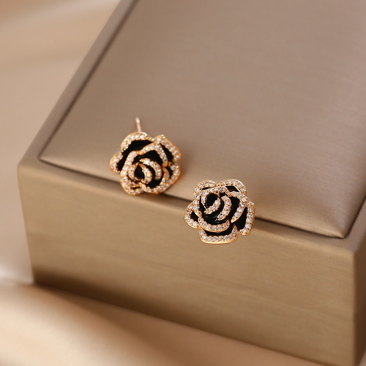 Khuyên Tai Hình Hoa Trà Đen Bằng Bạc sterling Cao Cấp Thời Trang 2023 Dành Cho Bạn Nữ