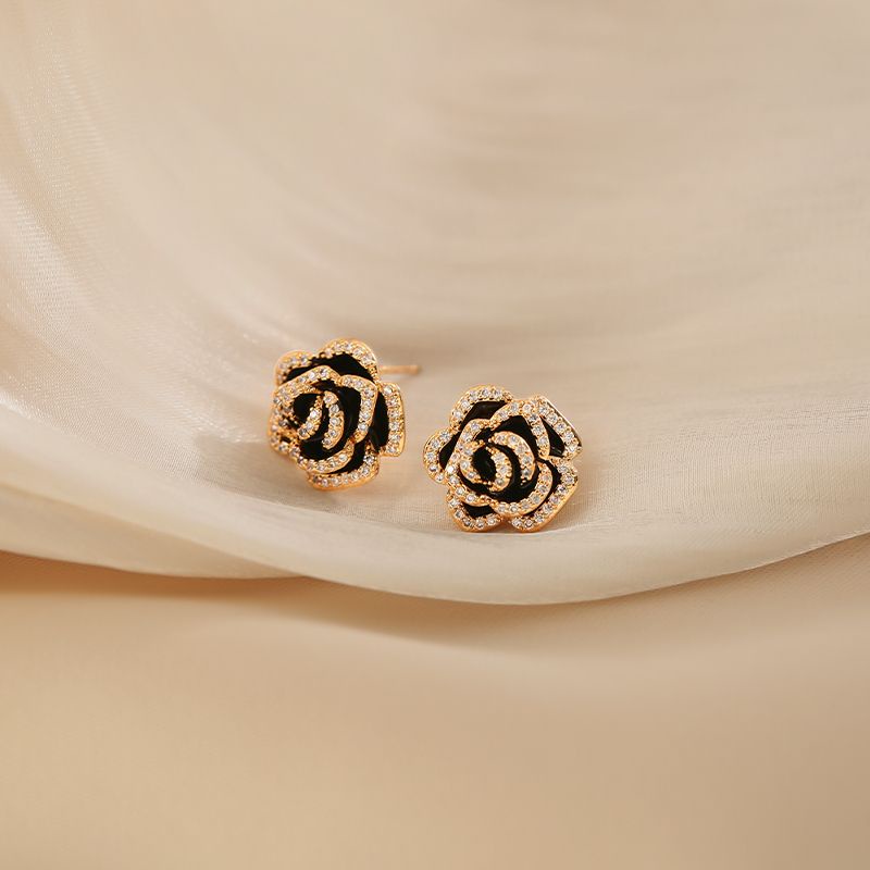 Khuyên Tai Hình Hoa Trà Đen Bằng Bạc sterling Cao Cấp Thời Trang 2023 Dành Cho Bạn Nữ