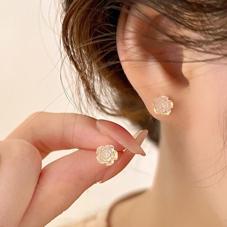 Khuyên Tai Hình Hoa Hồng Trong Suốt Nhẹ Nhàng Sang Trọng