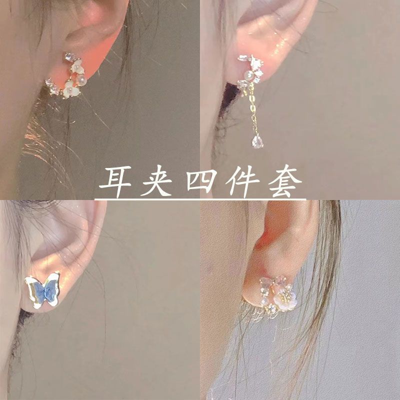 Bông Tai Dạng Kẹp Hình Hoa Đính Ngọc Trai Mềm Đặc Biệt Không Cần Bấm Lỗ Tai